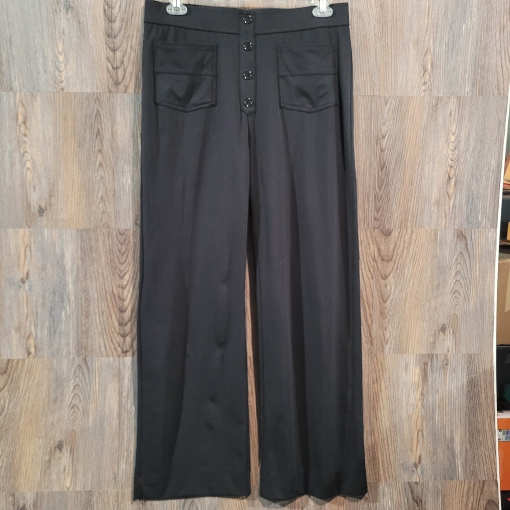Halara Patch Pocket Wide Leg Pull On Pants XL Tall Black Faux Button Fly Office